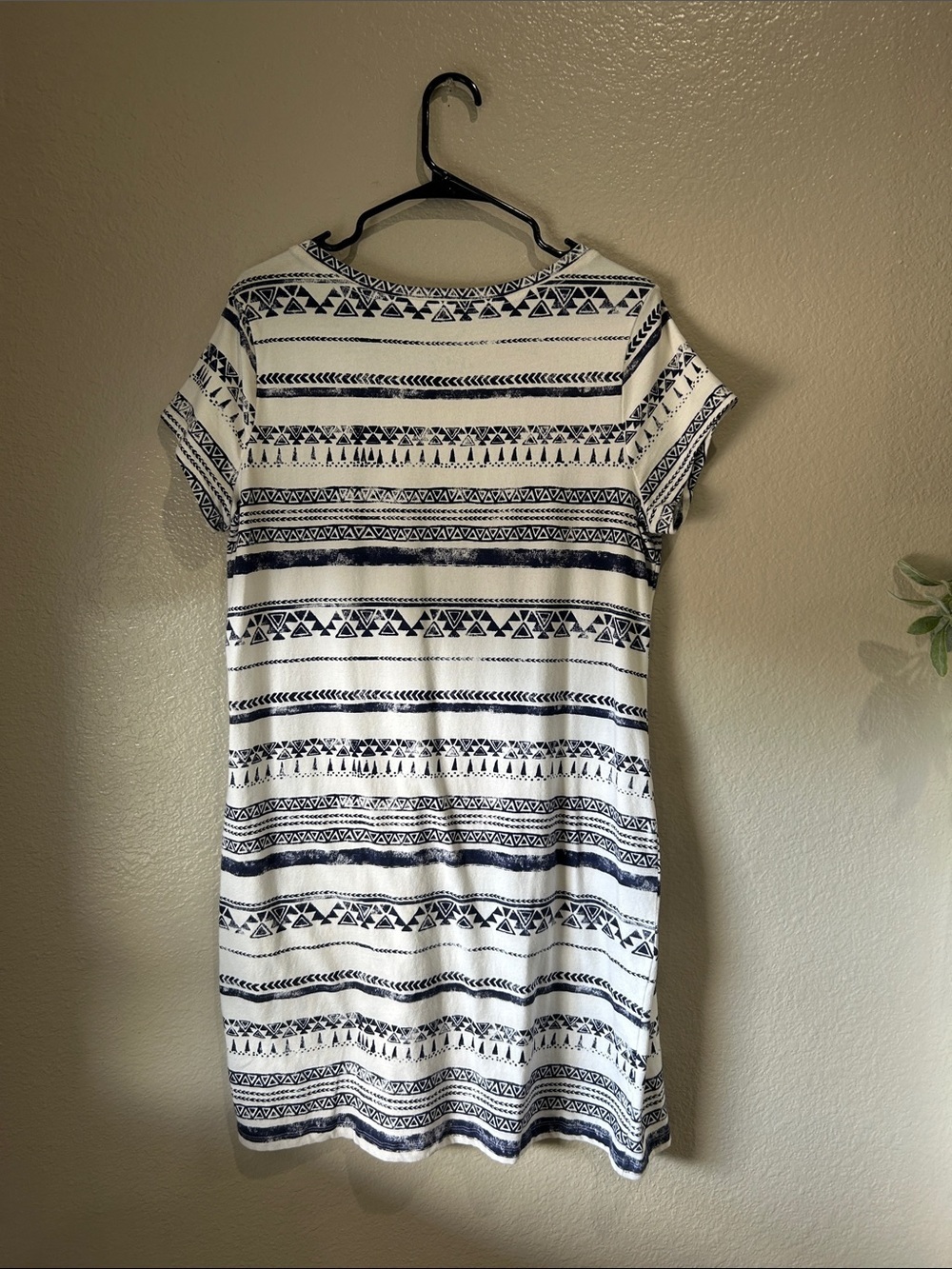 Faded Glory White Navy Southwestern Geometric Print Tee Dress Sz XL TC0046 Vacay - Picture 7 of 7